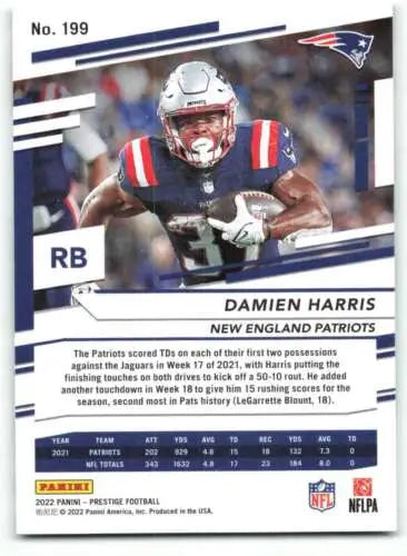 Damien Harris 2022 Panini Prestige football card in original gloss condition