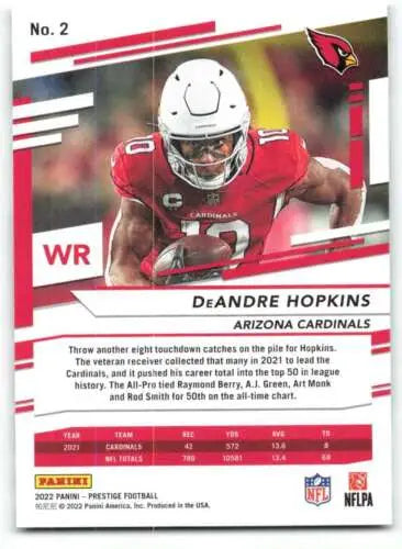 2022 Panini Prestige DeAndre Hopkins football card with original gloss NM-MT Cardinals