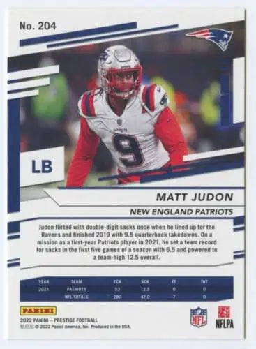 Matt Judon football card from 2022 Panini Prestige with original gloss finish