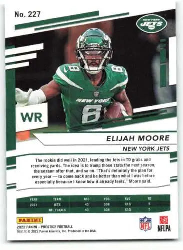 Elijah Moore football card from 2022 Panini Prestige, featuring original gloss design