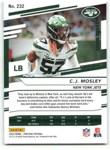 2022 Panini Prestige C.J. Mosley football card with original gloss, NY Jets collectible