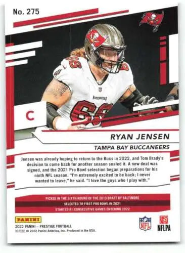 Ryan Jensen football card from 2022 Panini Prestige with original gloss finish