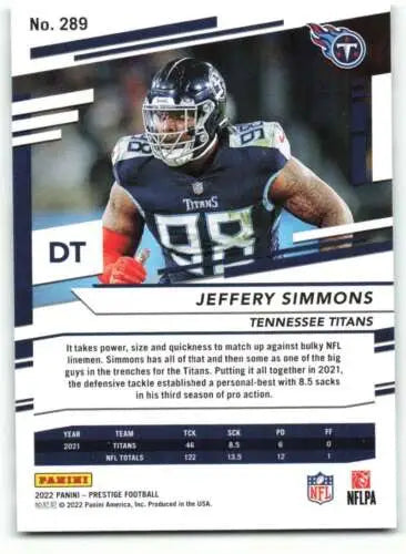 Jeffery Simmons football card from 2022 Panini Prestige with original gloss finish