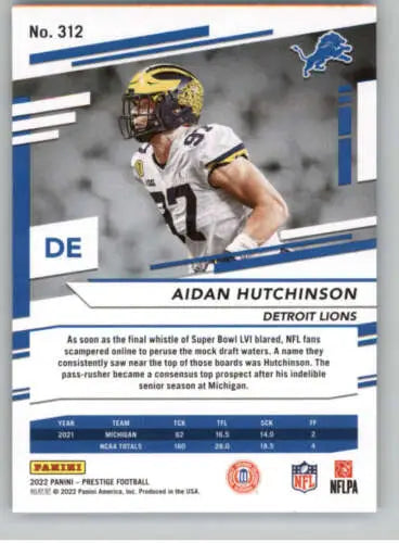 Aidan Hutchinson 2022 Panini Prestige NM RC Rookie football card with original gloss