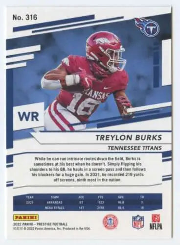 Treylon Burks 2022 Panini Prestige #316 NM-MT RC football card with original gloss