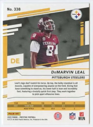 DeMarvin Leal football card from Panini Prestige featuring original gloss finish