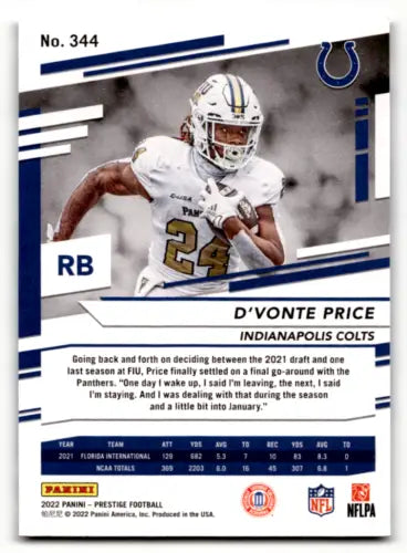 2022 Panini Prestige D’Vonte Price Rookie Football Trading Card with original gloss