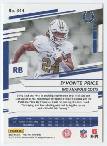 D’Vonte Price football card from 2022 Panini Prestige with original gloss finish