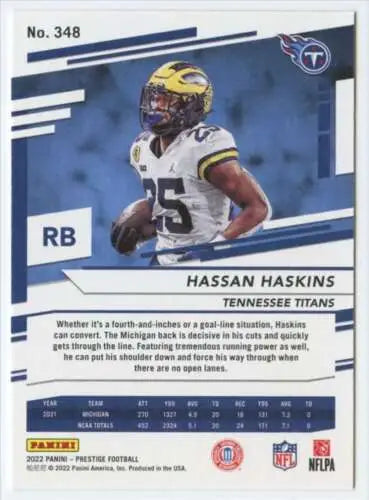 Hassan Haskins 2022 Panini Prestige football card with original gloss NM-MT RC Titans