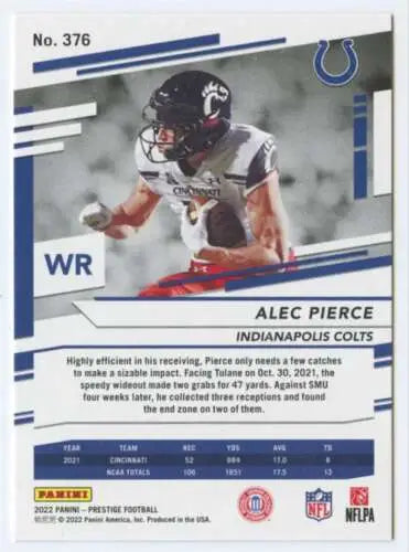 Alec Pierce football card from 2022 Panini Prestige with original gloss NM-MT RC