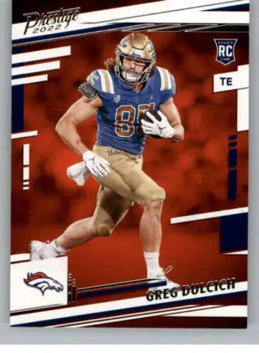 Greg Dulcich rookie card from 2022 Panini Prestige with original gloss finish