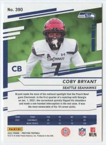 Coby Bryant 2022 Panini Prestige football card with original gloss NM-MT Seahawks