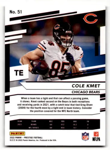 Cole Kmet football card from 2022 Panini Prestige featuring original gloss finish