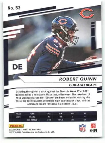 Robert Quinn football card from 2022 Panini Prestige with original gloss finish