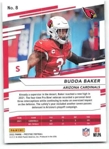 2022 Panini Prestige #8 Budda Baker football card with original gloss from Cardinals