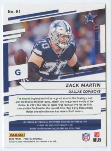 Zack Martin football card from 2022 Panini Prestige with original gloss finish