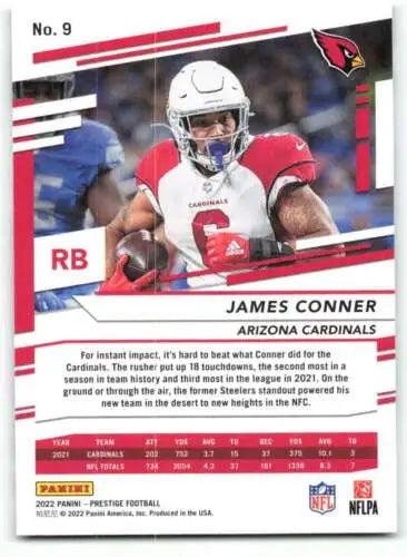 2022 Panini Prestige #9 James Conner football card with original gloss from Cardinals ID:52189