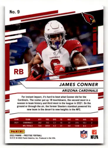 NFL Trading Card of James Conner in Red and White Uniform from Panini Prestige