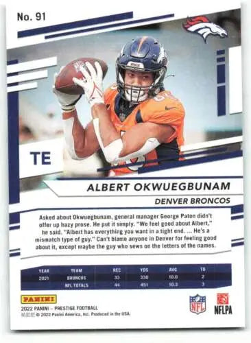 2022 Panini Prestige #91 Albert Okwuegbunam NM-MT Broncos trading card with original gloss