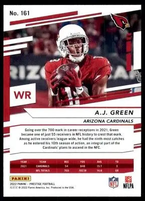 A.J. Green football card from 2022 Panini Prestige Arizona Cardinals #161, text-align center