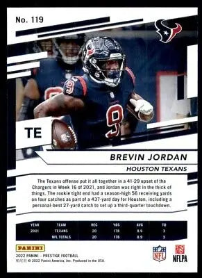 Football trading card of Brevin Jordan from 2022 Panini Prestige, Houston Texans