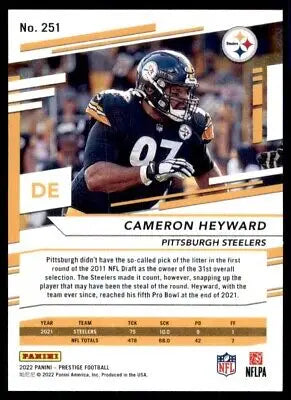 Cameron Heyward football card from 2022 Panini Prestige Pittsburgh Steelers #251