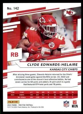 Clyde Edwards-Helaire 2022 Panini Prestige Kansas City Chiefs Football Trading Card