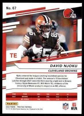 David Njoku football card from 2022 Panini Prestige #67, text-align center display