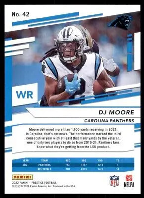 DJ Moore football card from 2022 Panini Prestige Carolina Panthers #42 for collectors