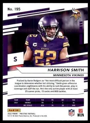 Harrison Smith 2022 Panini Prestige football card for Minnesota Vikings collectors