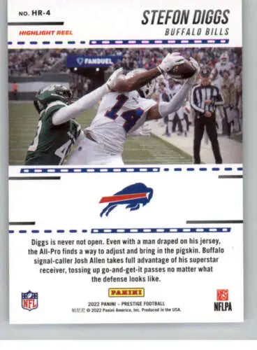 Stefon Diggs 2022 Panini Prestige Highlight Reel football card with original gloss finish