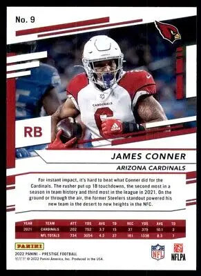 2022 Panini Prestige James Conner Arizona Cardinals #9 football card display text-align center