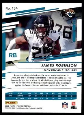 James Robinson football card from 2022 Panini Prestige, showcasing Jacksonville Jaguars