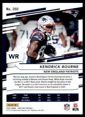 Kendrick Bourne football card from 2022 Panini Prestige New England Patriots #202