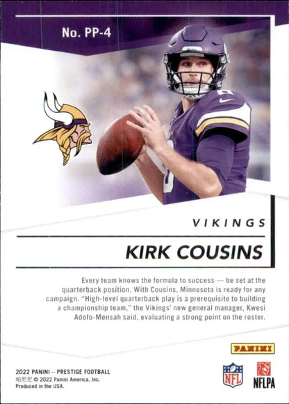 Kirk Cousins football card from 2022 Panini Prestige Prestigious Pros series