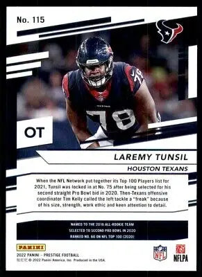 Laremy Tunsil football card from 2022 Panini Prestige Houston Texans #115 displayed center