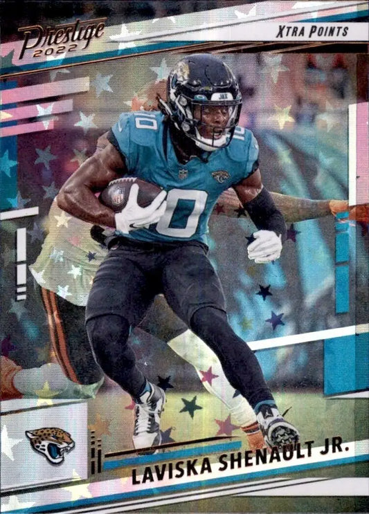 Laviska Shenault Jr. football card from 2022 Panini Prestige Astral Parallel #136