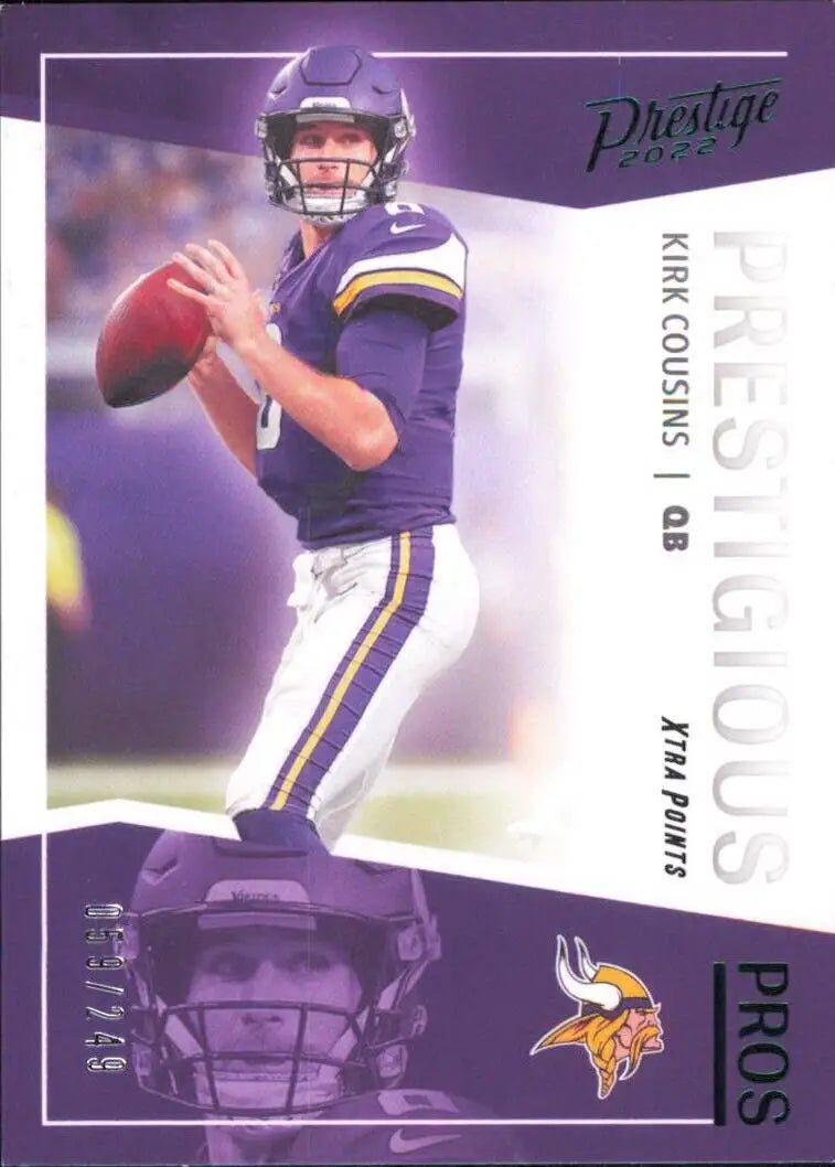 Kirk Cousins football card from 2022 Panini Prestige Prestigious Pros collection