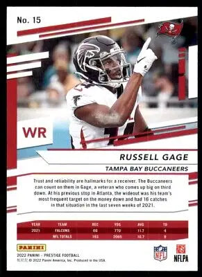 Russell Gage football card from 2022 Panini Prestige Tampa Bay Buccaneers #15