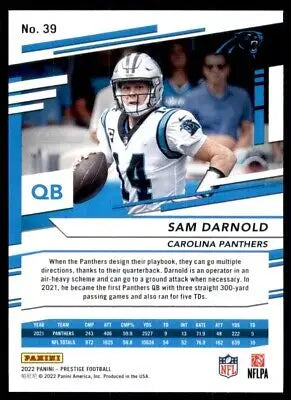 Sam Darnold 2022 Panini Prestige trading card for Carolina Panthers, text-align center display