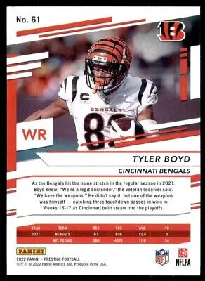 Tyler Boyd football card from 2022 Panini Prestige Cincinnati Bengals #61