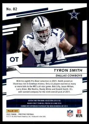 Football trading card of Tyron Smith from Panini Prestige, Dallas Cowboys #82