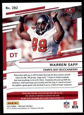 Warren Sapp football card from 2022 Panini Prestige, Tampa Bay Buccaneers #282