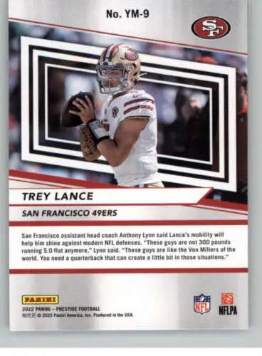 Football trading card of Trey Lance, 2022 Panini Prestige Youth Movement with original gloss