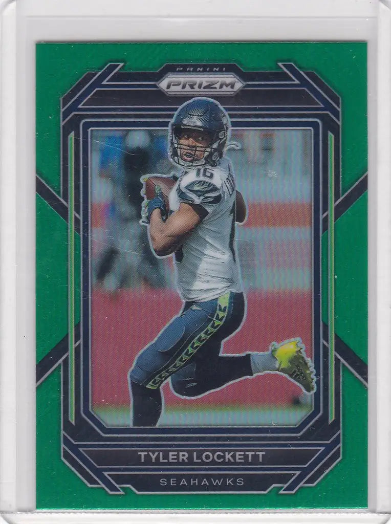 Tyler Lockett Color Match card featuring Seattle Seahawks in Panini Prizm Green design