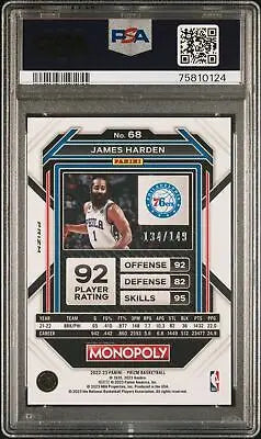 James Harden basketball card from 2022 Panini Prizm Monopoly #68 Pink 134/149 PSA 9