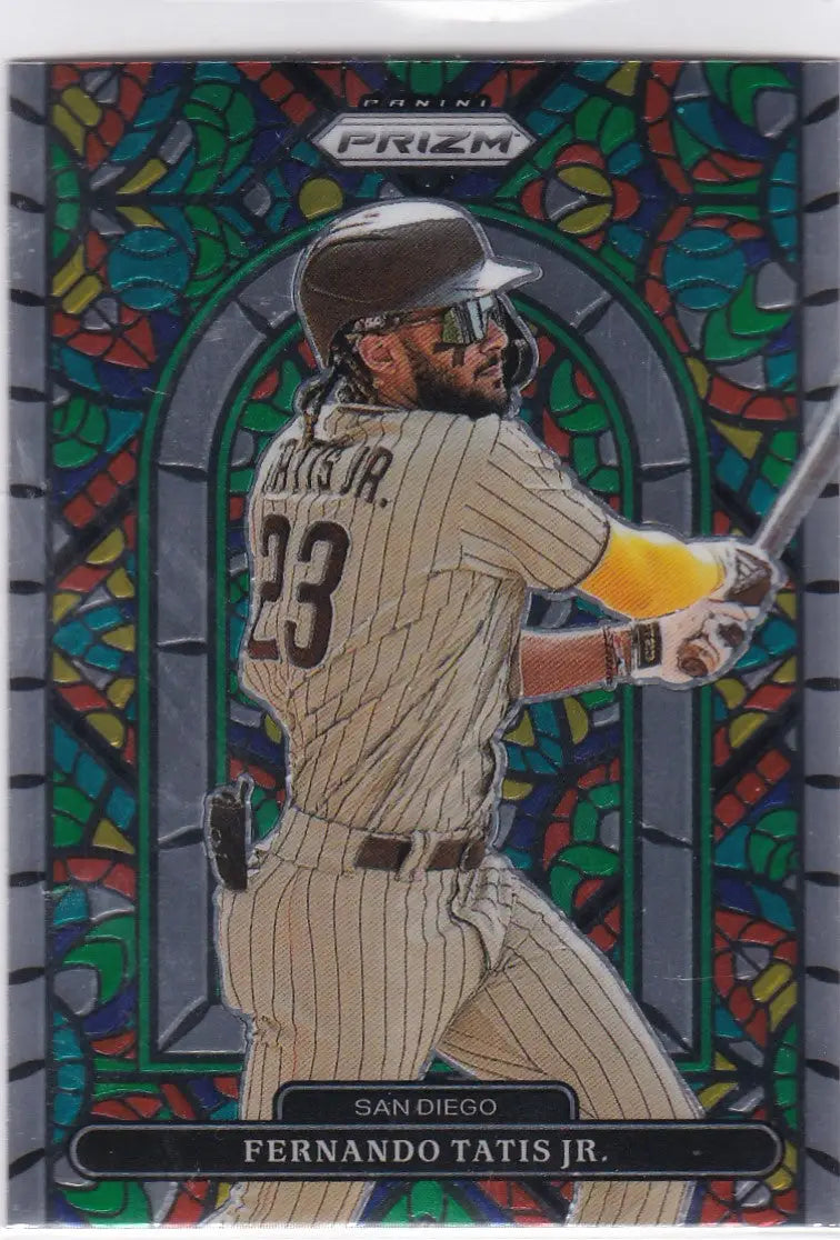 Baseball card of Fernando Tatis Jr in Stained Glass San Diego Padres uniform 23