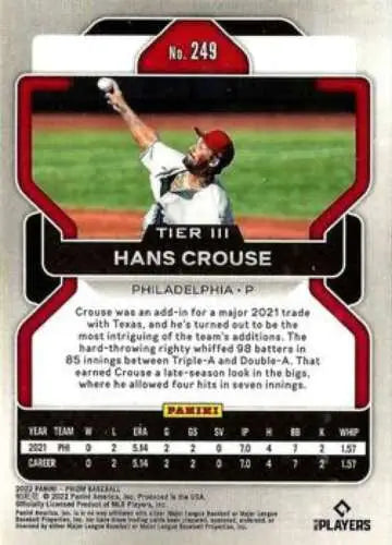 Hans Crouse baseball card 2022 Panini Prizm Tier III NM-MT original gloss Phillies