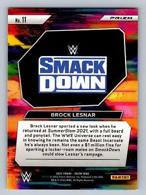 Brock Lesnar WWE trading card from 2022 Panini Prizm Next Level Green Prizm