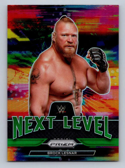 Brock Lesnar wrestling card from 2022 Panini Prizm WWE Next Level Green Prizm